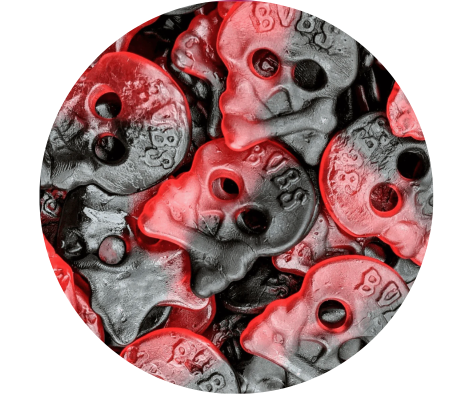 BUBS Raspberry & Licorice Skulls 100gr 🇸🇪 l Crânes Framboise & Réglisse